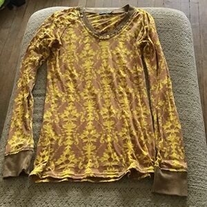 Cruel Girl Yellow and Brown Sheer Long Sleeve Blouse